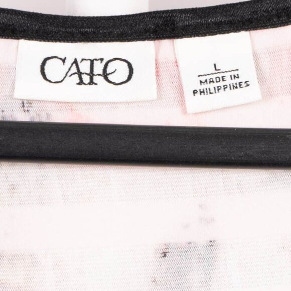 Cato Ruffle Shirt L Womens Abstract Print Short Sleeve Orange Black White Polyes - Picture 4 of 5